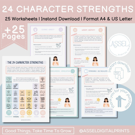 24 fiches de travail sur les forces du caractère, forces de la thérapie axée sur les solutions, forces et vertus du caractère, santé mentale des adolescents, croissance de la résilience