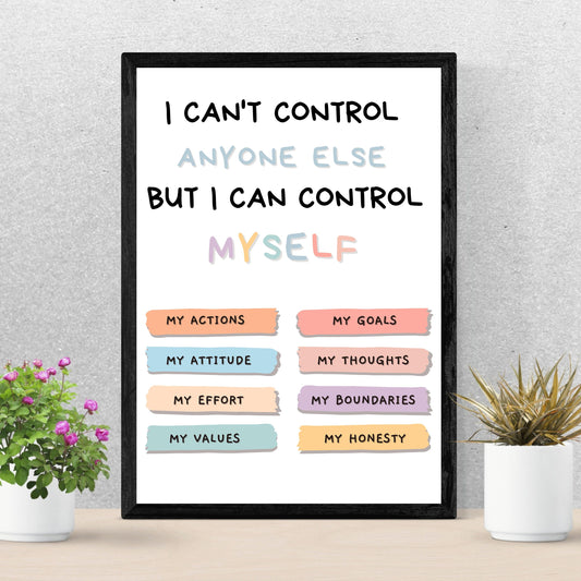 Affiche de choses que je peux contrôler, affiche de santé mentale, art mural de conseil en thérapie, affiche de salle de classe, décoration de bureau de conseiller scolaire, thérapeute