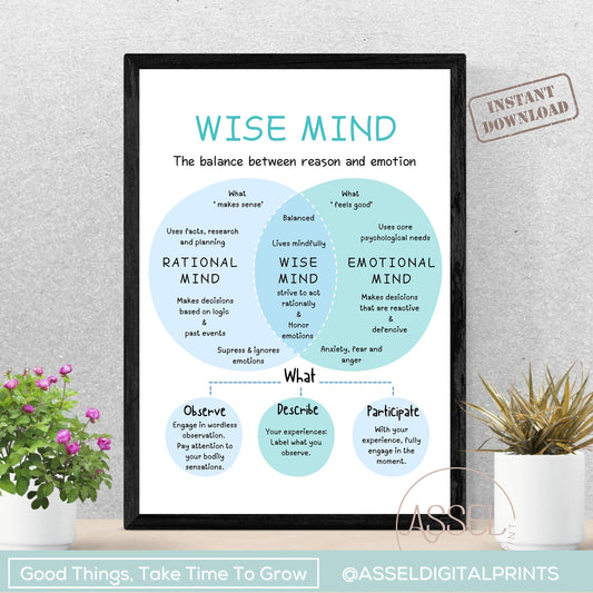 Affiche d'esprit sage, impression d'acceptation radicale, affiche DBT, thérapie comportementale dialectique, art de bureau de thérapie, décoration de bureau de conseil, impression de thérapie