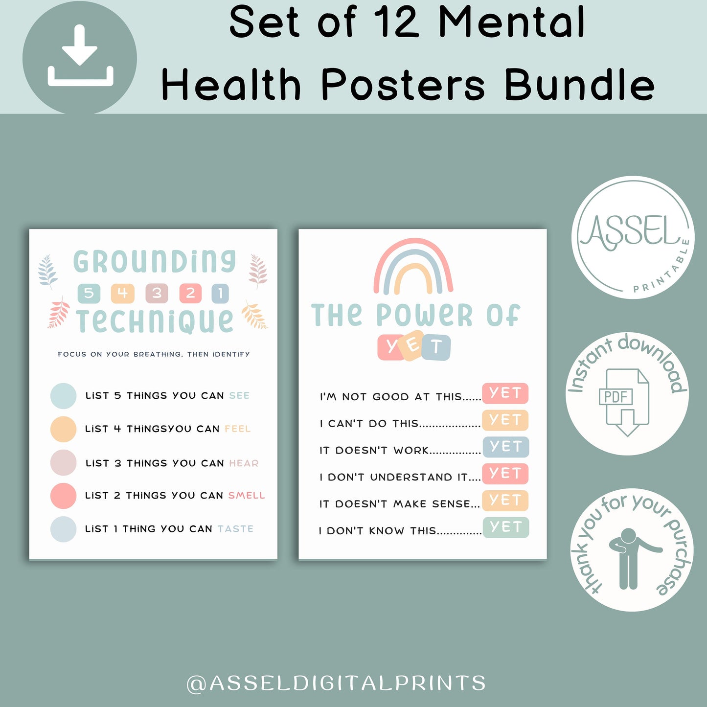 12 Therapist Office Decor School Counselor Posters Social Worker school counselor office decor Counseling Bundle Mental Health poster bundle