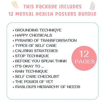 12 Therapist Office Decor School Counselor Posters Social Worker school counselor office decor Counseling Bundle Mental Health poster bundle