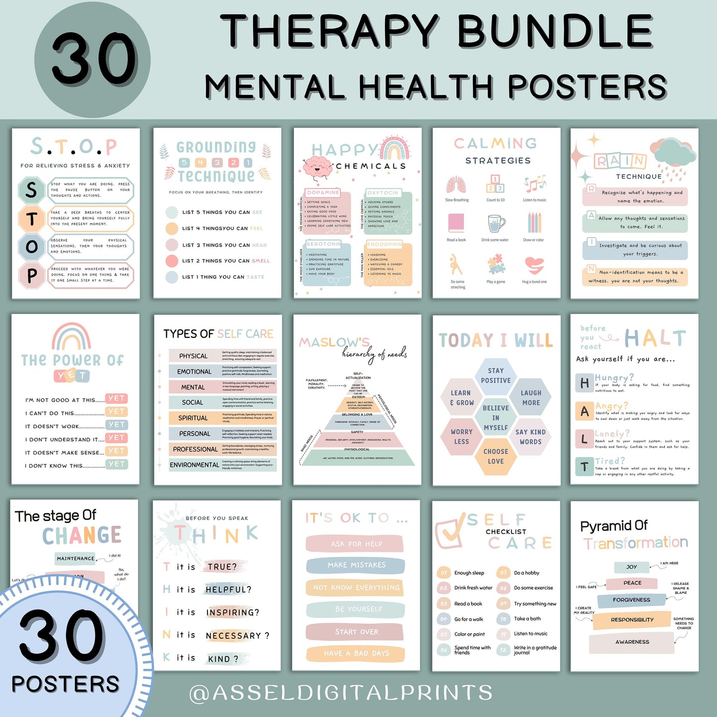30 Therapist Office Decor Posters school Social Worker school counselor office decor Counseling Bundle psychologist office decor