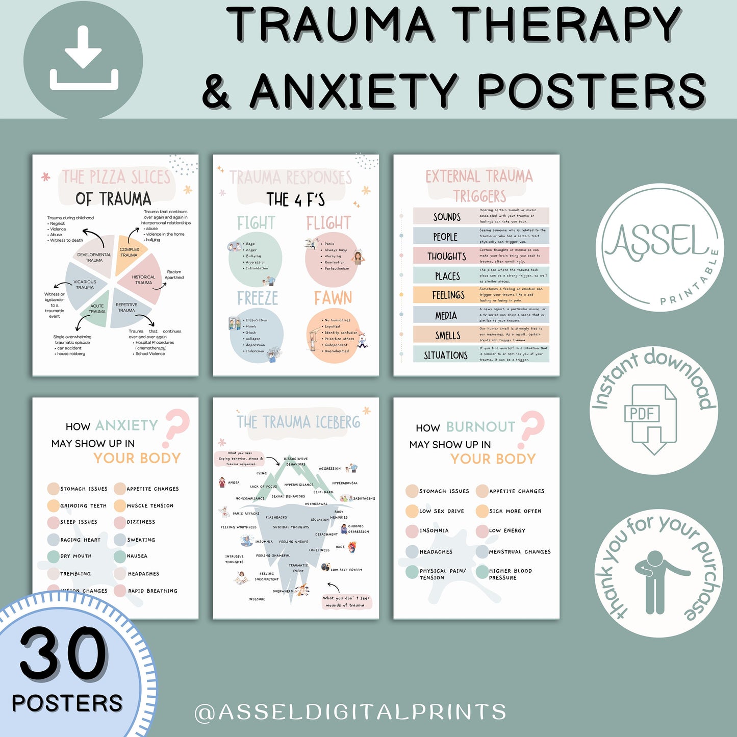 30 Therapist Office Decor Posters school Social Worker school counselor office decor Counseling Bundle psychologist office decor