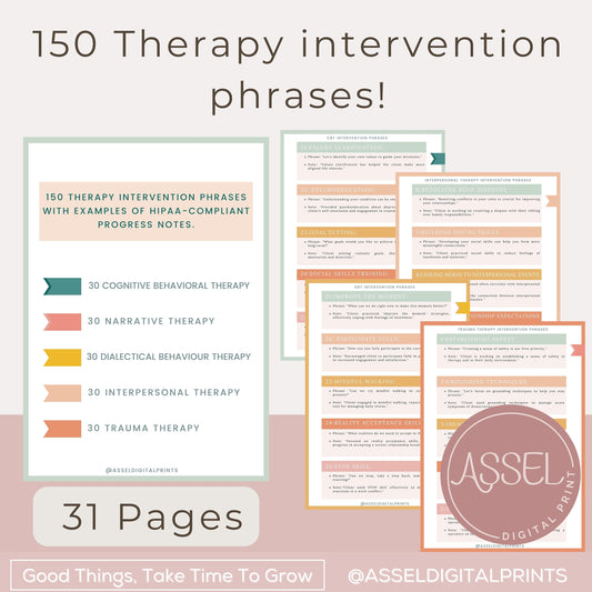 150 phrases d'intervention thérapeutique, note de progression conforme à la loi HIPAA, interventions thérapeutiques, liste des interventions thérapeutiques, aide-mémoire pour thérapeutes