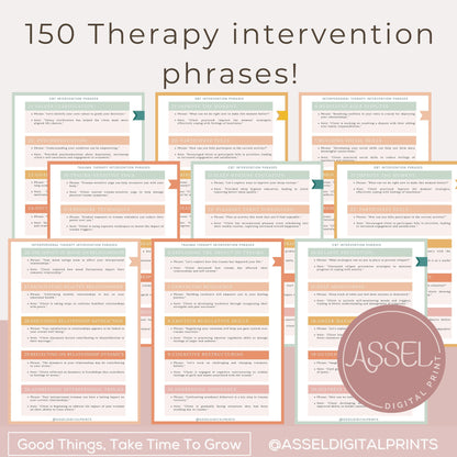150 phrases d'intervention thérapeutique, note de progression conforme à la loi HIPAA, interventions thérapeutiques, liste des interventions thérapeutiques, aide-mémoire pour thérapeutes