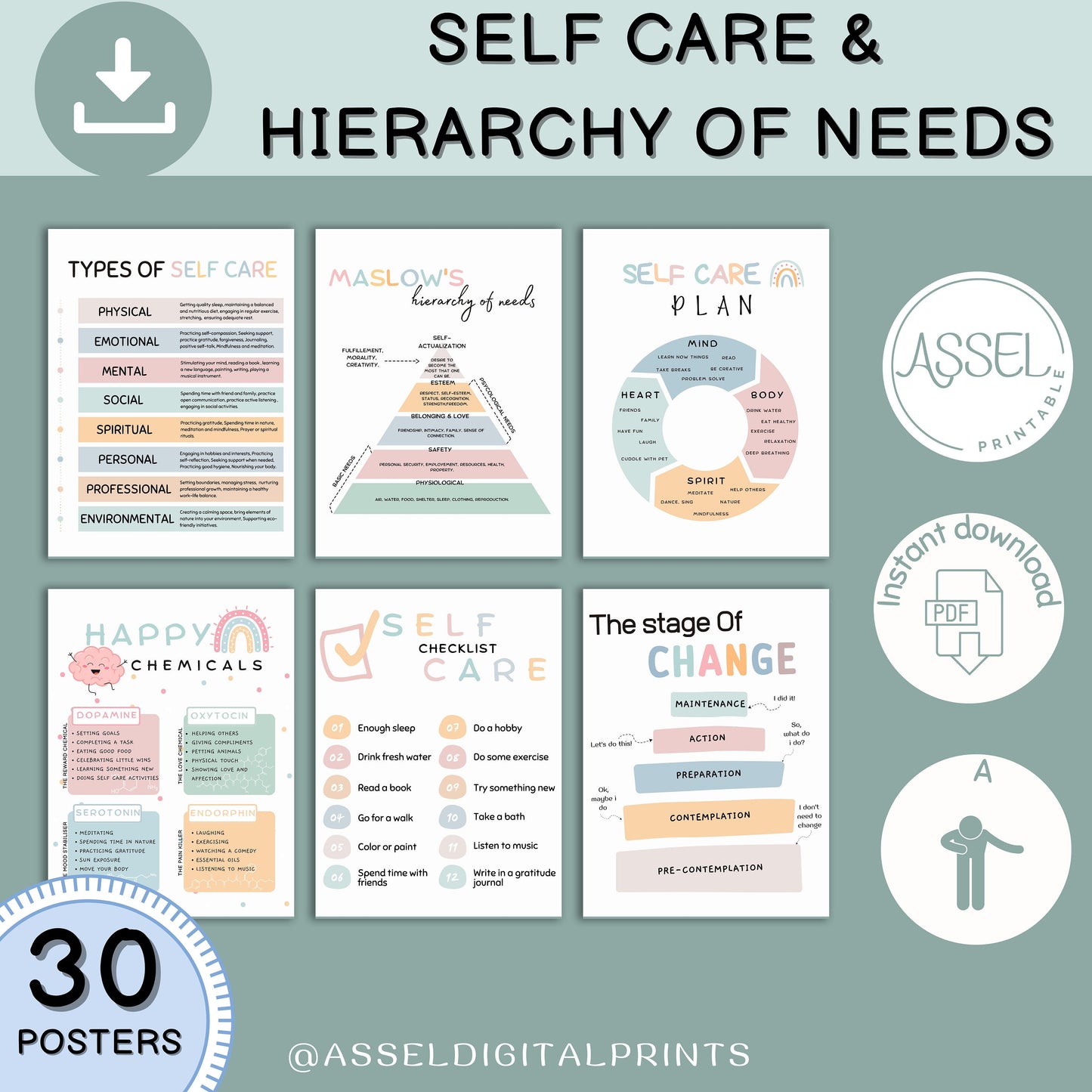 30 Therapist Office Decor Posters school Social Worker school counselor office decor Counseling Bundle psychologist office decor